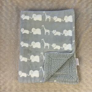 Mon Lapin Elephant Giraffe Lion Zoo Parade Baby Blanket Gray White Sherpa